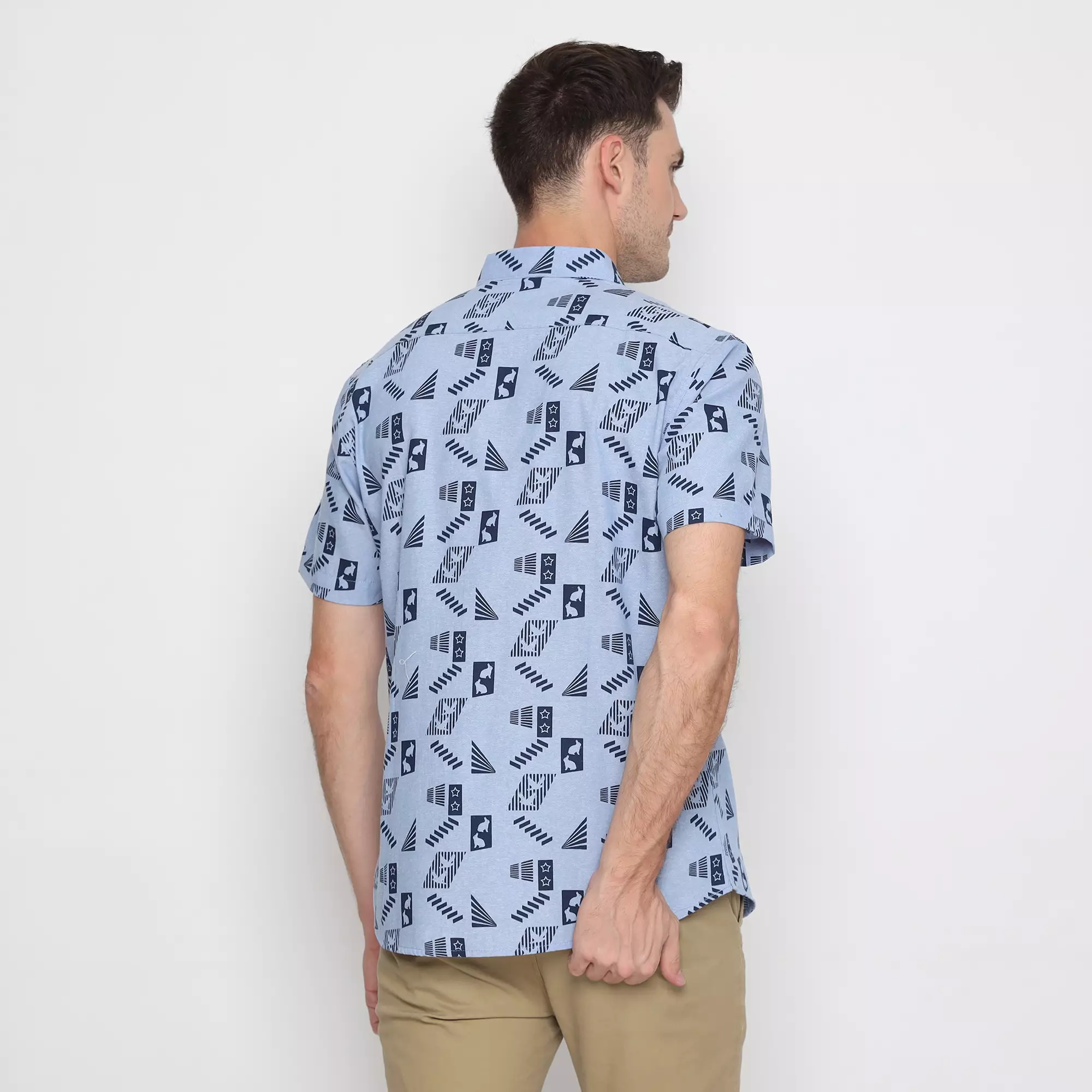 Platini Kemeja Motif Pria Lengan Pendek Katun Biru 132213