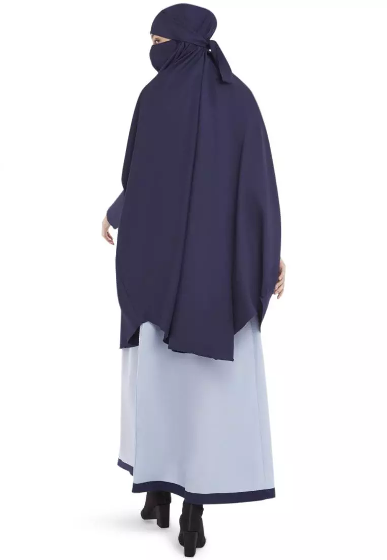 French Khimar Set Rok Wanita Muslimah Marwah - Blue Navy