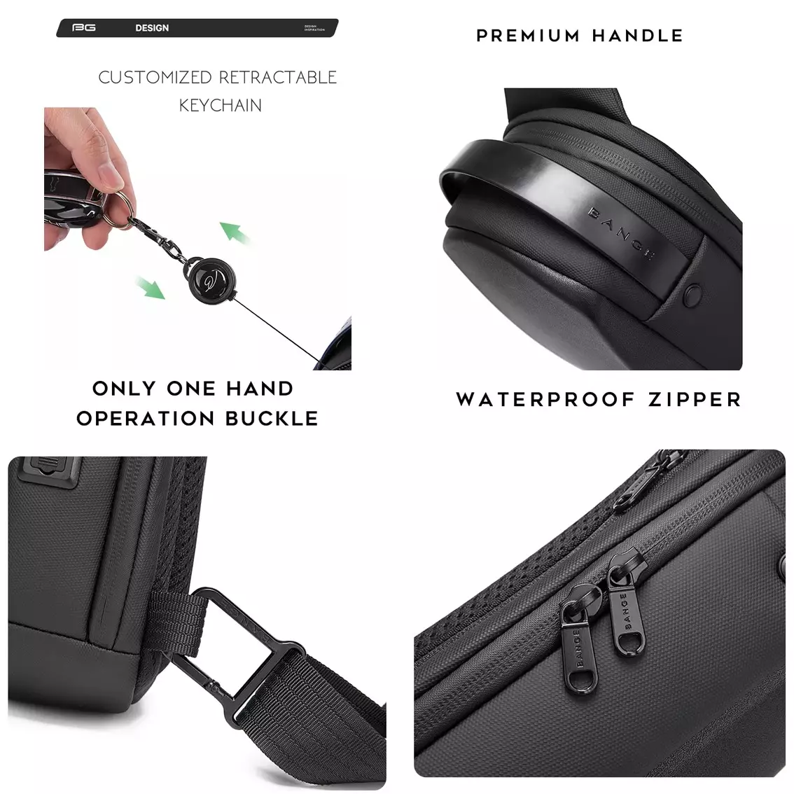 Bange BG7256 Tas Selempang Pria WaistBag Pria Sling Bag Pria USB - GREY