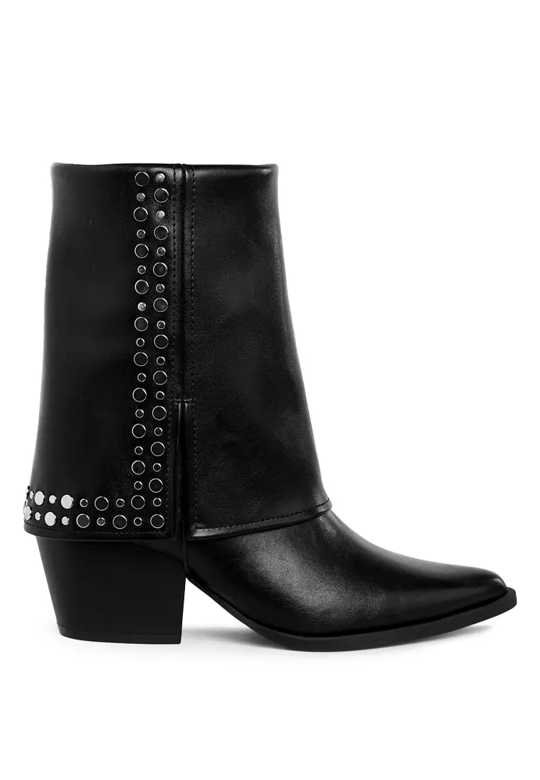Discount on London Rag  shoes - SKU: Stud Embellished Foldover Boots in Black