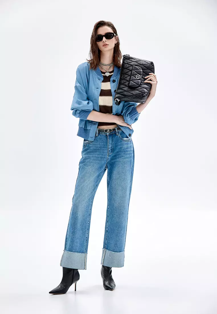 Straight Cut Jeans With Fold Up Cuffs