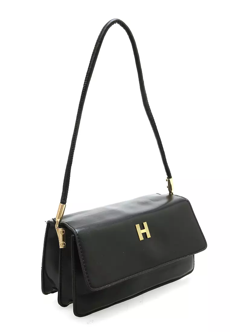 Eilaria Tas Selempang Wanita Shoulder Bag Desain Simple Material Leather ORIGINAL - Black