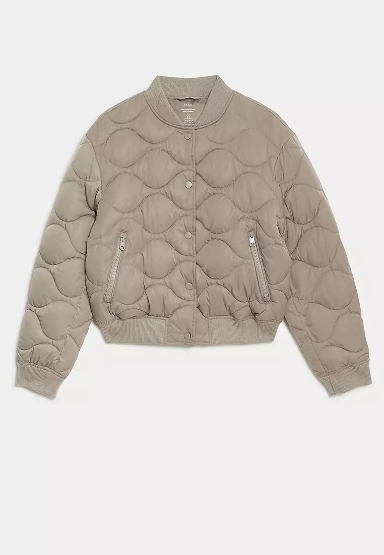 Satin Quilted Relaxed Bomber Jacket