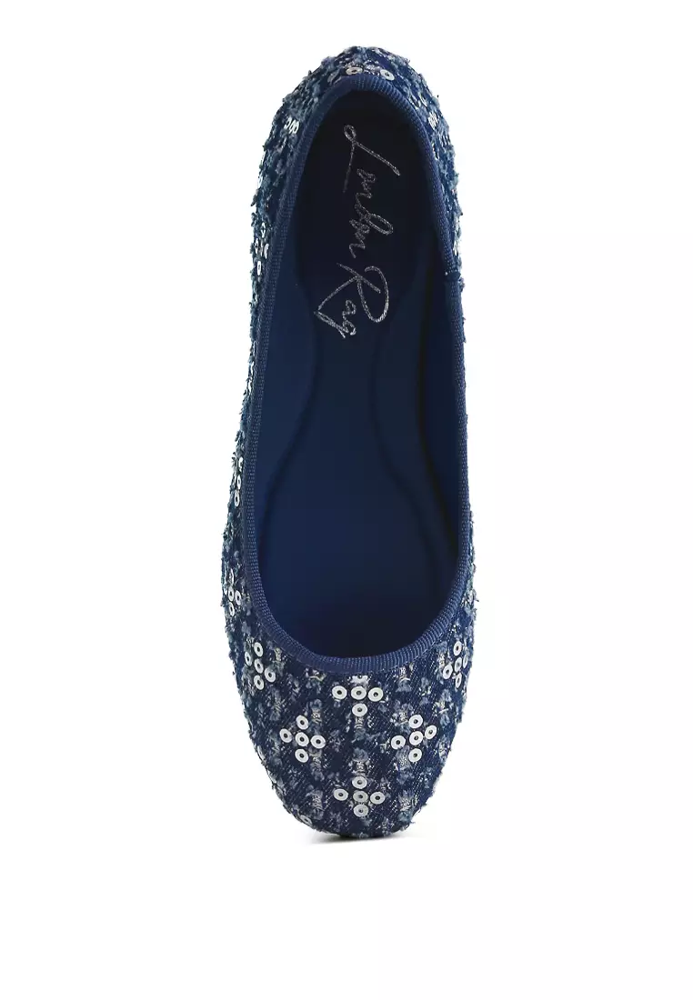 Blue Sequin Ballet Flats