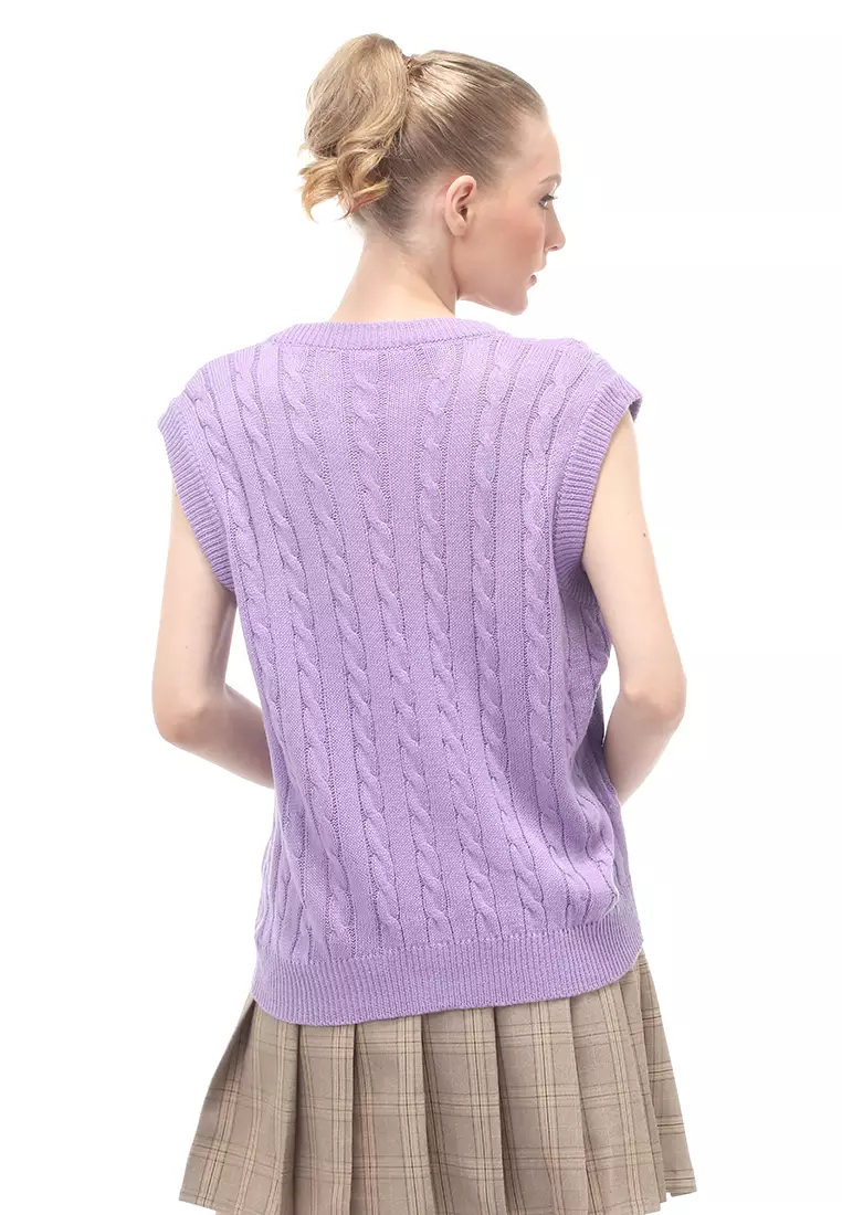 Urice Vest Rajut Atasan Wanita V-neck Sleeves Design Elegant - Lilac
