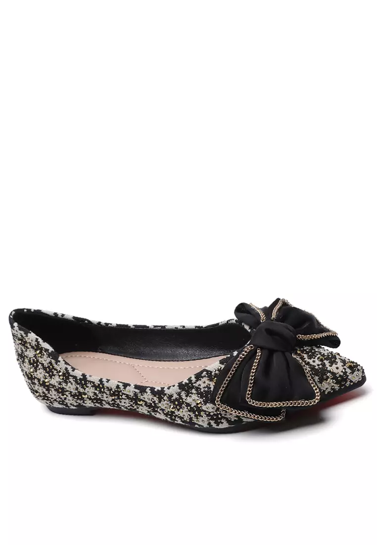 Discount on Twenty Eight Shoes  shoes - SKU: Bow Pointy Tweed Flat Shoes Ww377-19