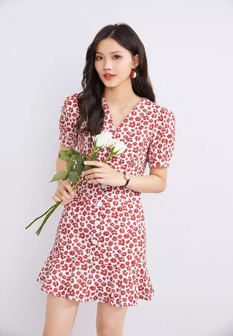 V-Neck Floral Mini Dress