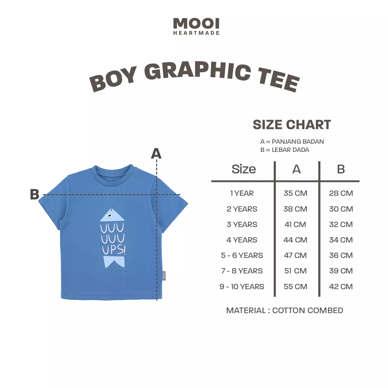 Mooi Kaos Anak Laki-Laki Boy Graphic Tee - Classic Blue