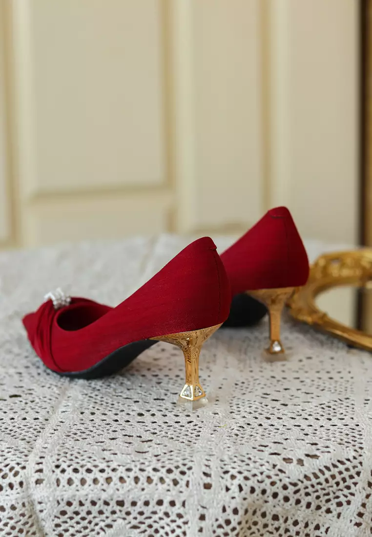 6.5CM 珍珠扣尖頭綢緞面高踭鞋 XJ998-12