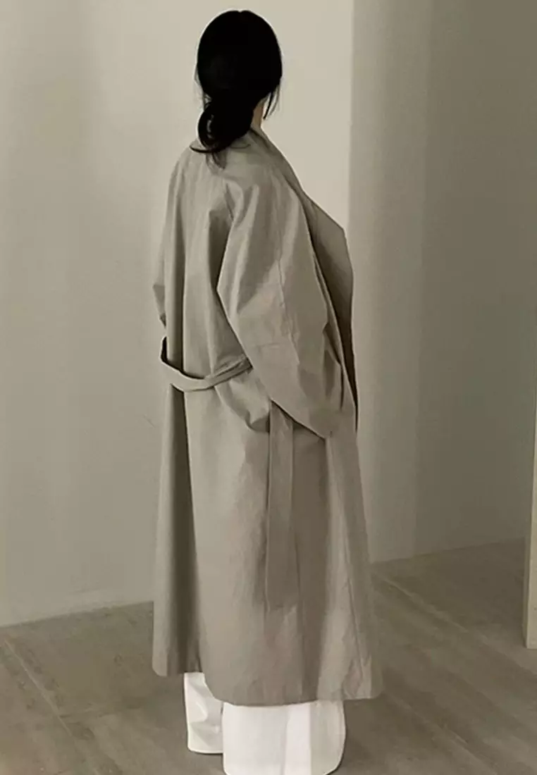 寬鬆純色長款風衣外套CA241128115BE