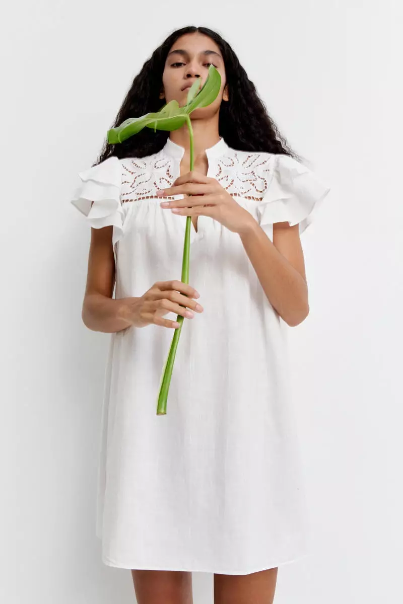 Buy H&M Flutter-sleeve dress with broderie anglaise 2026 Online
