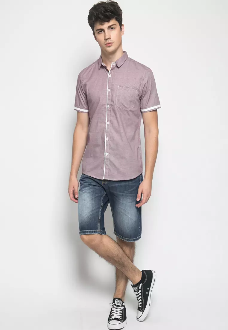 Slim Fit - Kemeja Casual Active - Motif Penuh - Merah