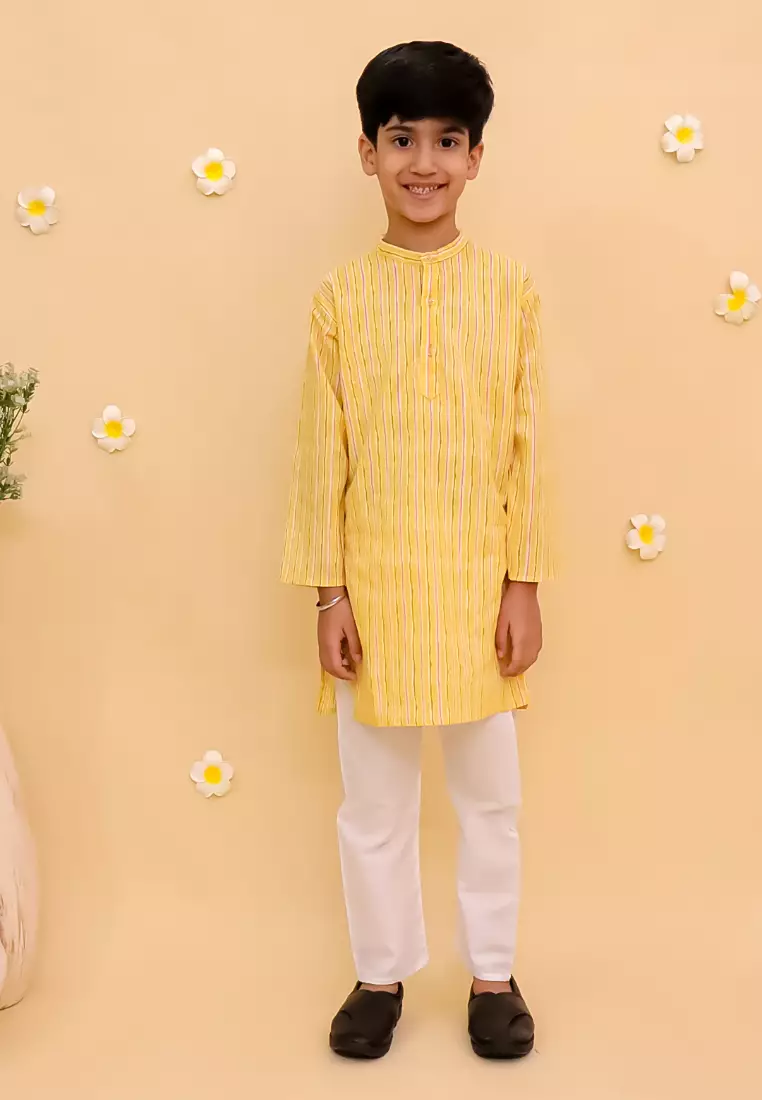 The Mom Store Ray of Style Boys Floral Print Jacket And Kurta Pajama Set - Multi