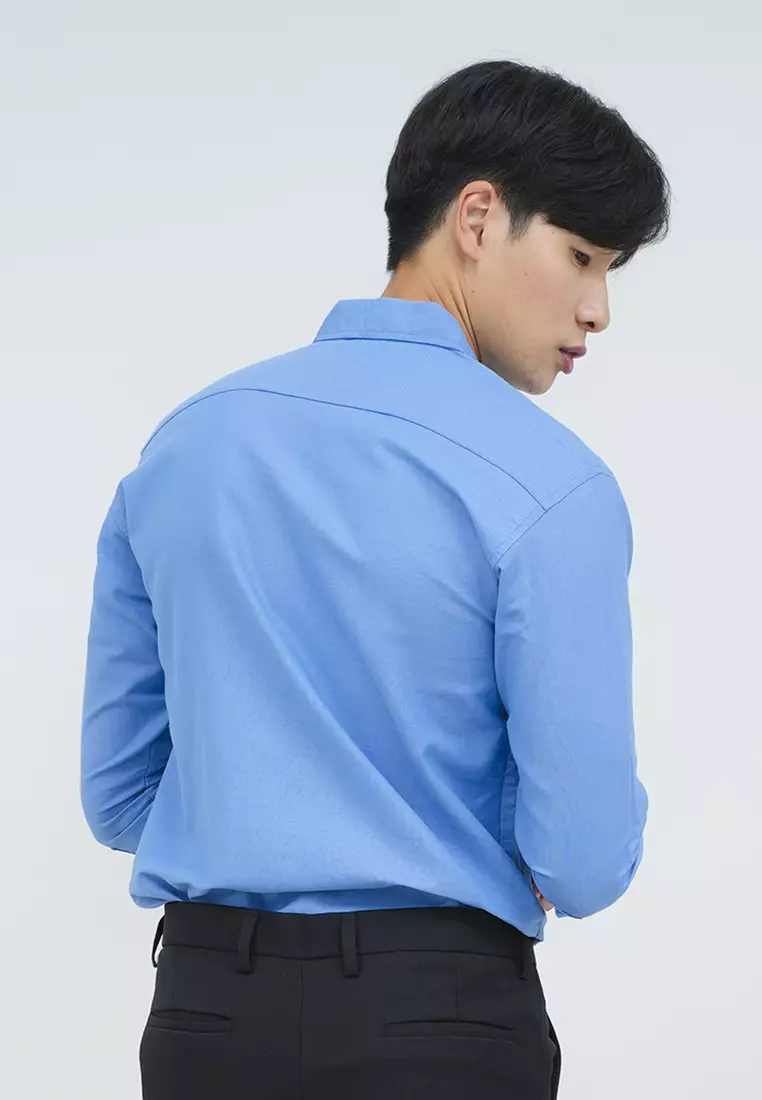 Kemeja lengan panjang pria formal slim fit light blue houseofcuff
