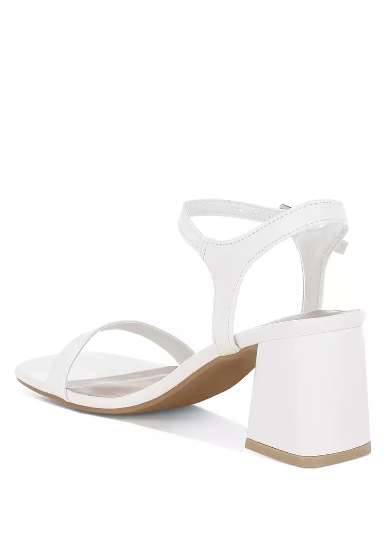 Faux Leather Block Heels In White