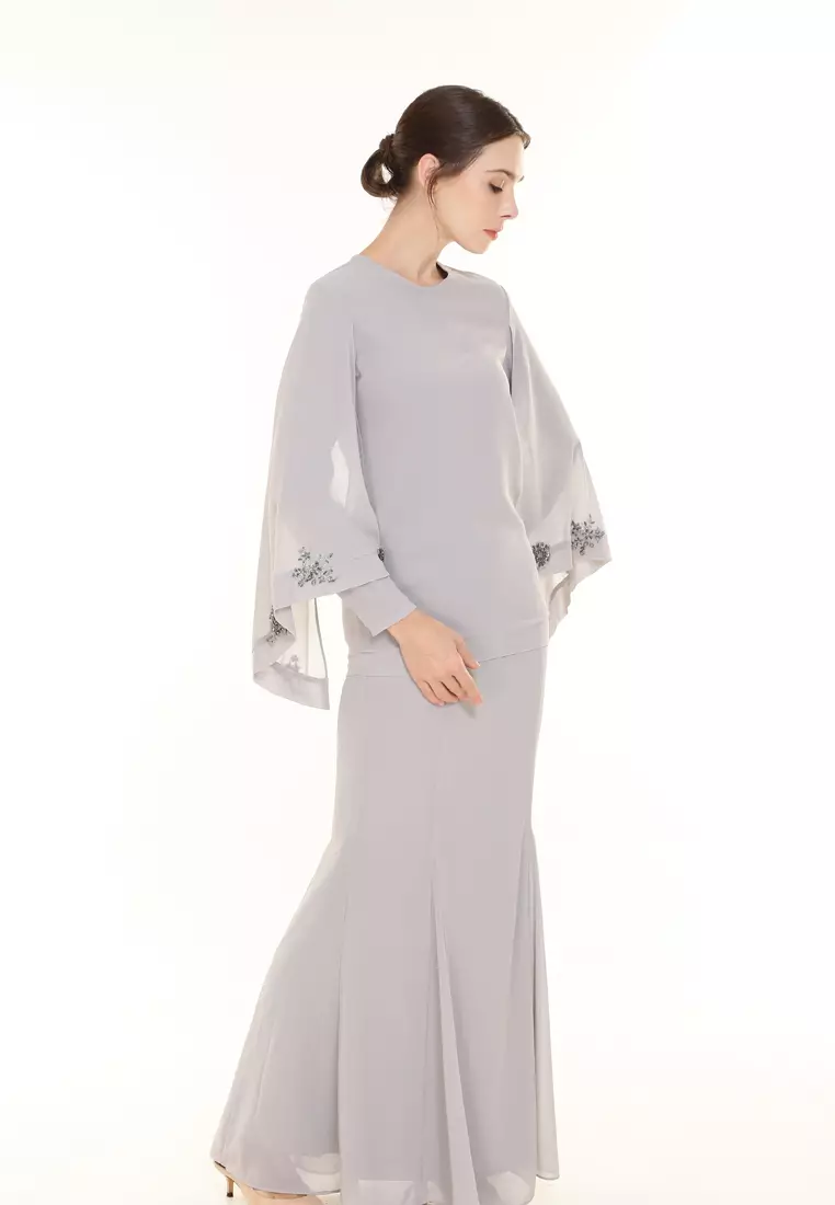 Melody Kurung Modern in Silver Grey