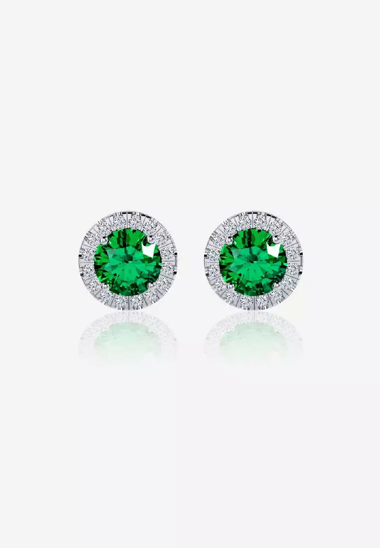 Vinstella Classic Halo Stud Earrings - Forest Emerald
