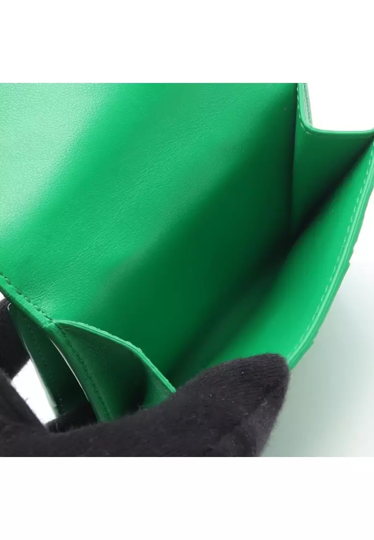 Pre-Loved BOTTEGA VENETA Intrecciato W hook wallet leather green