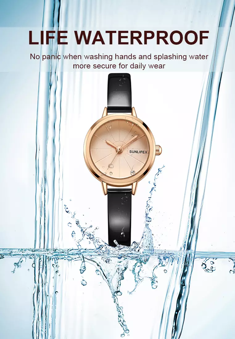 Jam Tangan Wanita Korea Retro Mini Dial Kasual Tali Kulit Jam Tangan Cewek Original black