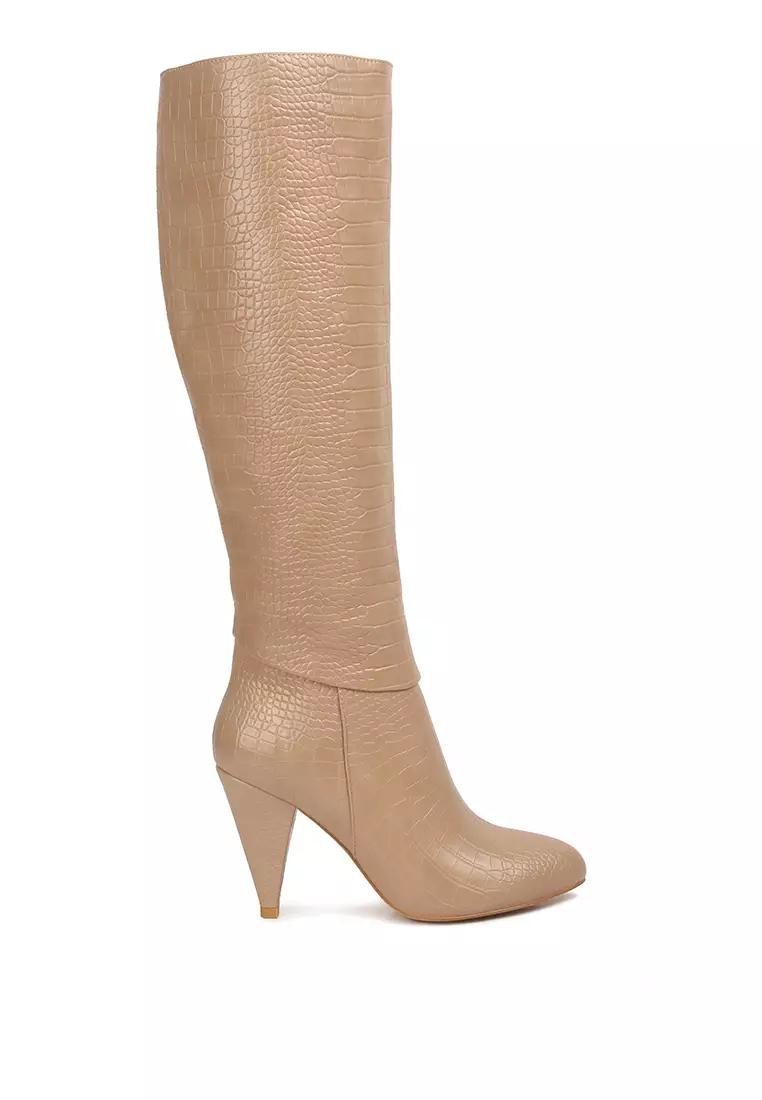 Discount on London Rag  shoes - SKU: Beige Calf Croc Heel Boots