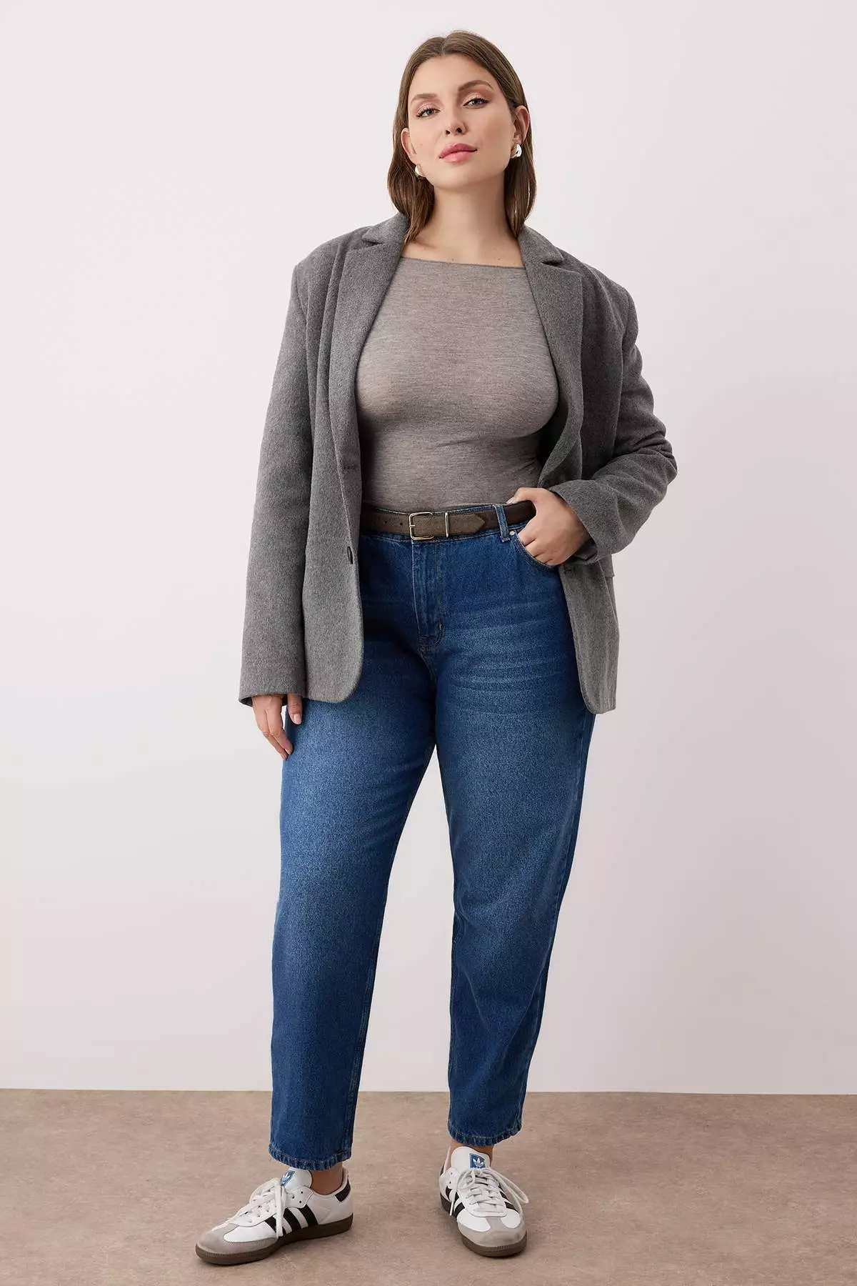 Dark Blue Blue High Waist Mom Fit Jeans