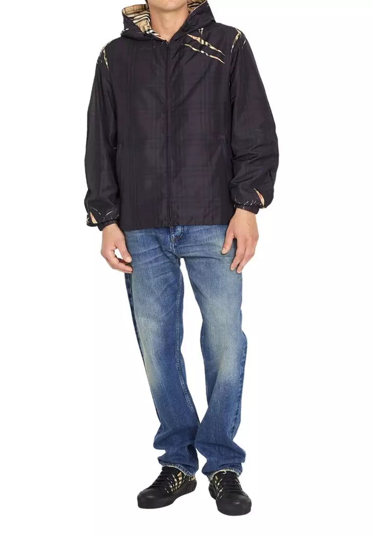 Burberry Sliced Check Hooded Jacket in Black