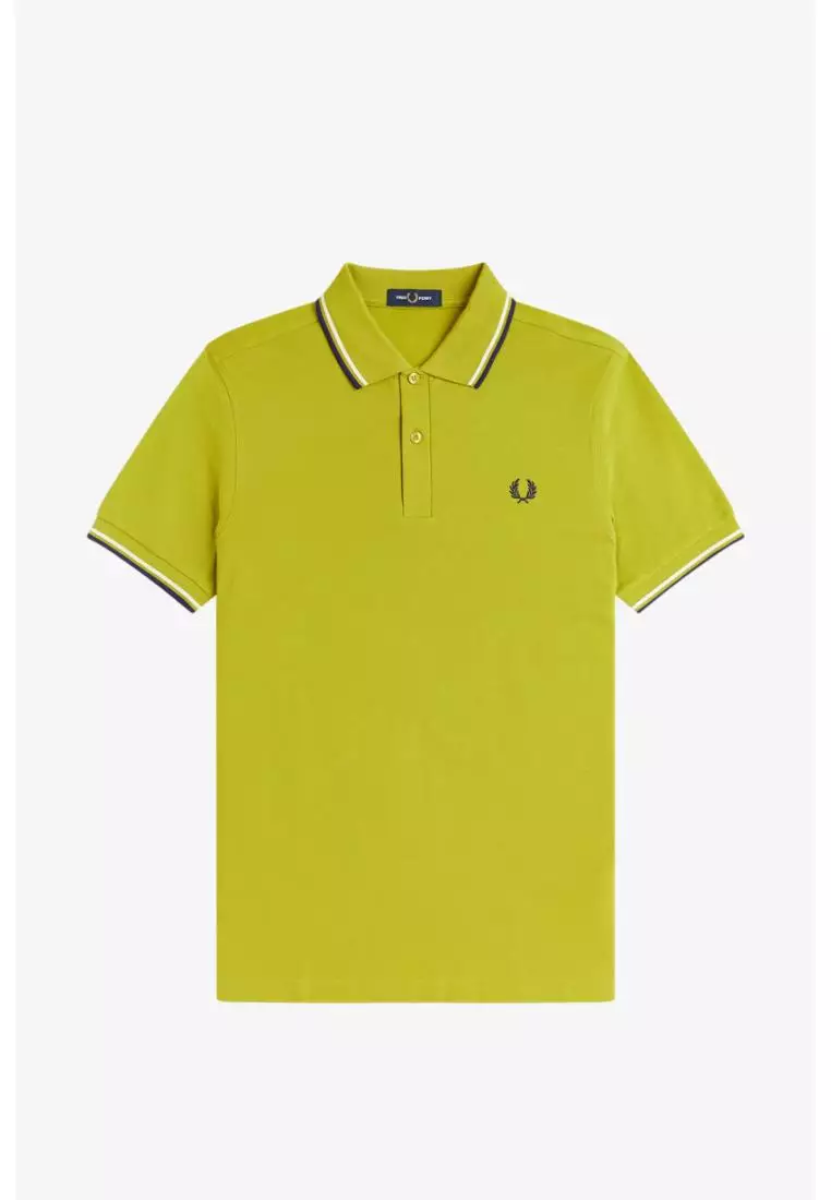 Fred Perry M3600 Twin Tipped Fred Perry Shirt (Tennis Ball Yellow / Ecru / French Navy)