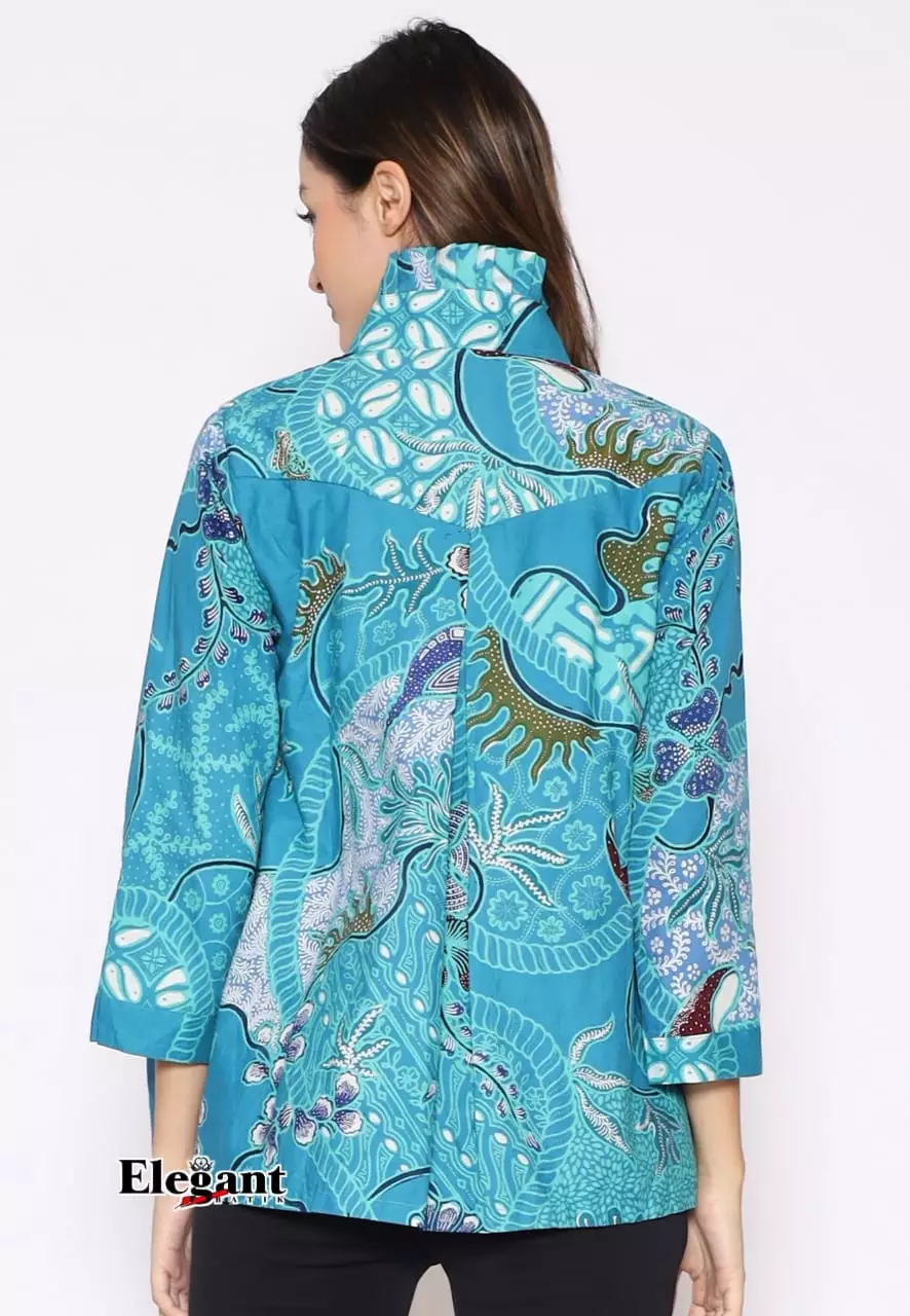 Blouse Batik Sablon Malam Kancing Waheswara Premium Slimfit Elegant