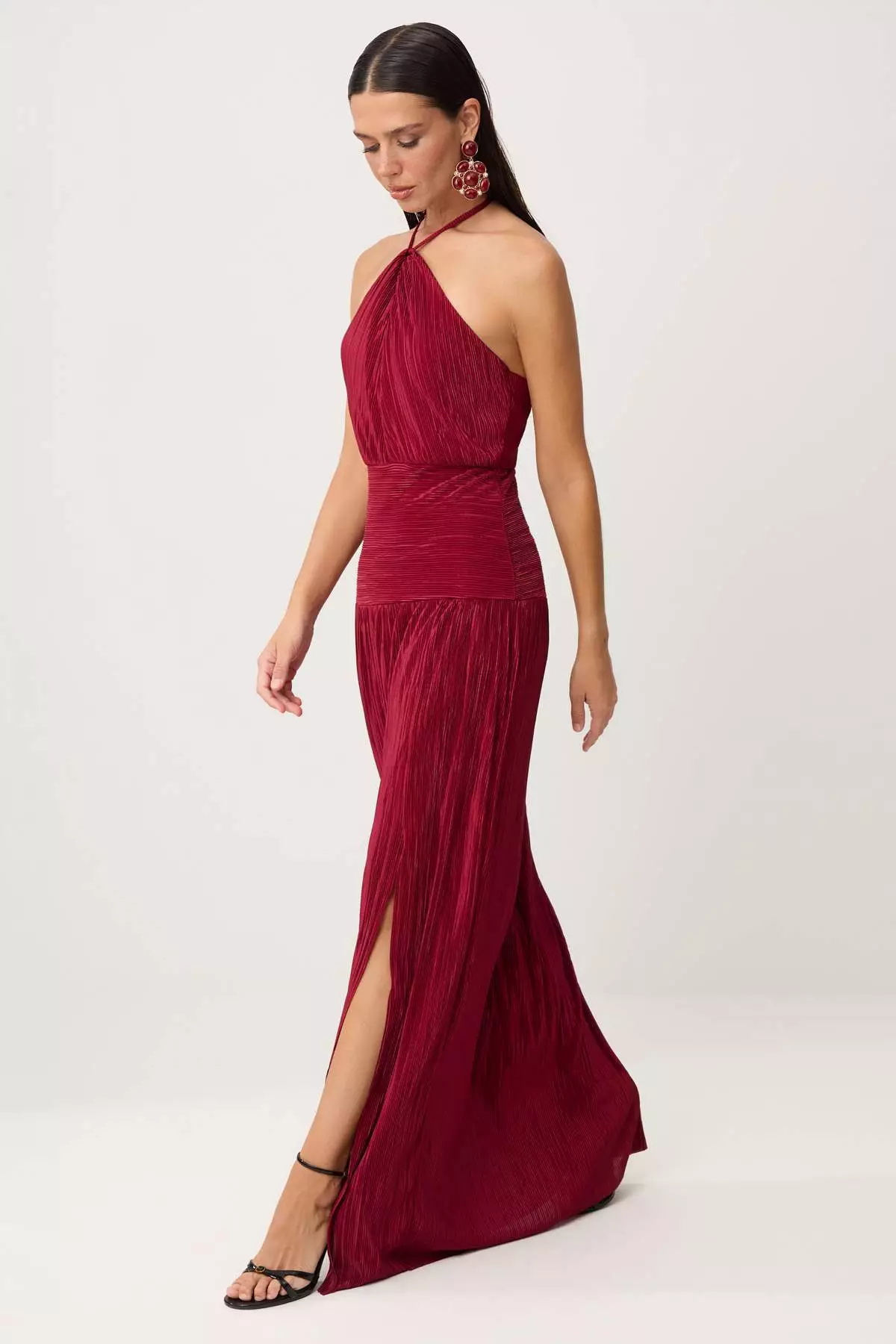 Burgundy Pleated Maxi Evening Dress & Graduation Gown Tprss26Ae119