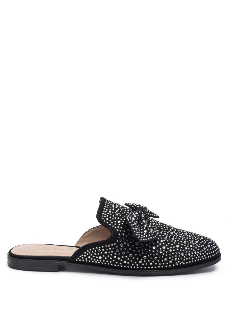 Embellished Casual Bow Mules in Black