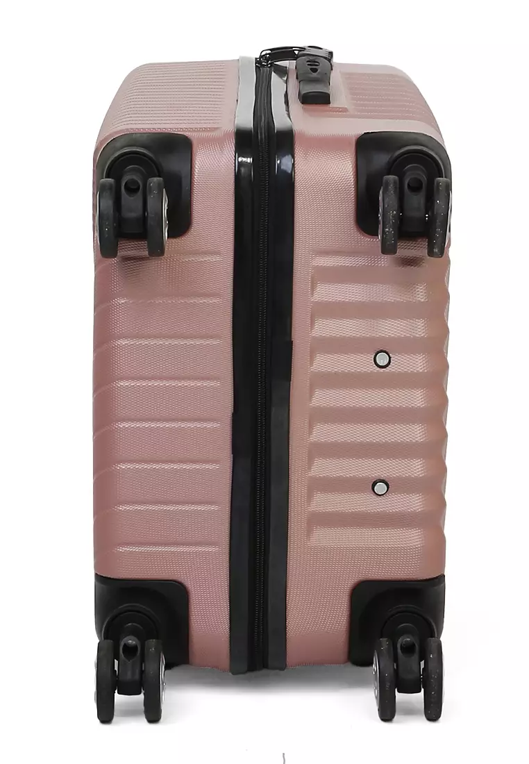 Isvara Tas Koper Hardcase Fiber One Set Unisex Large Compartment Suitcase Code Lock System Material ABS+PVC Coated ORIGINAL - Pink