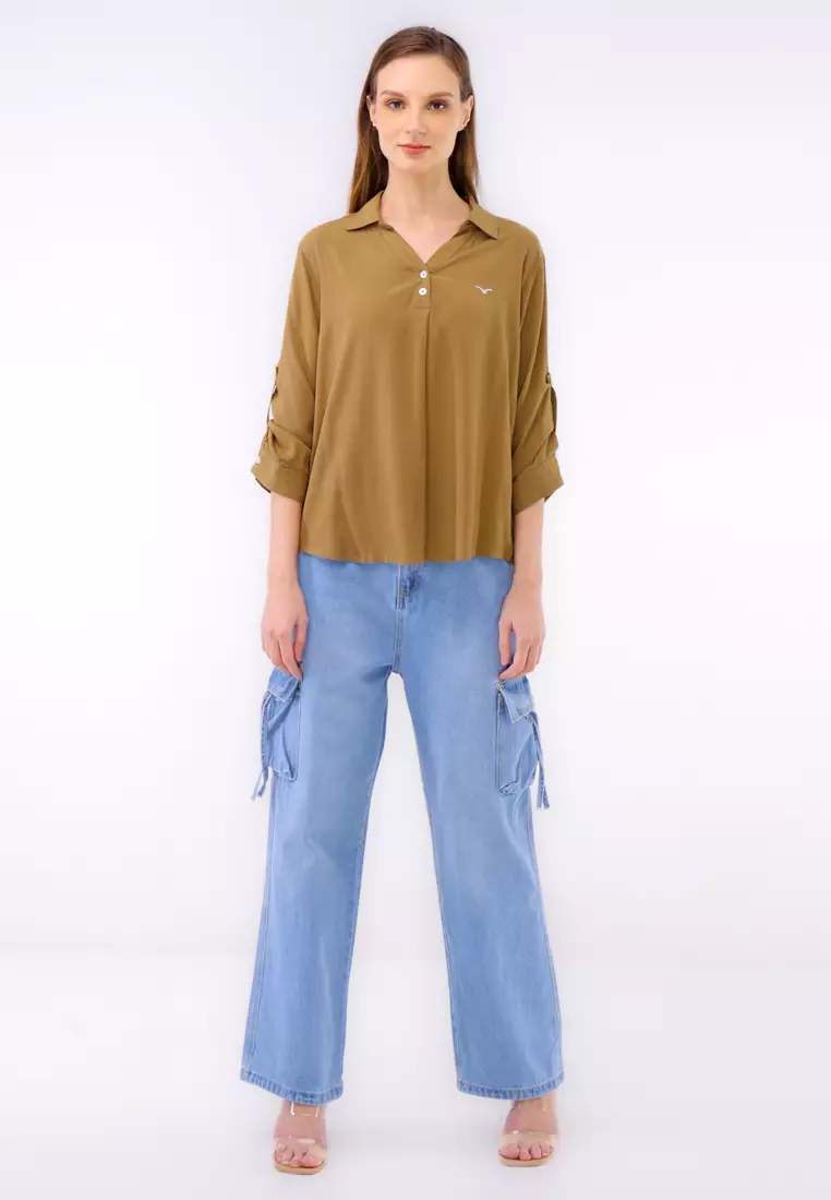 Woven Plain Soft Linen 3/4 Blouse