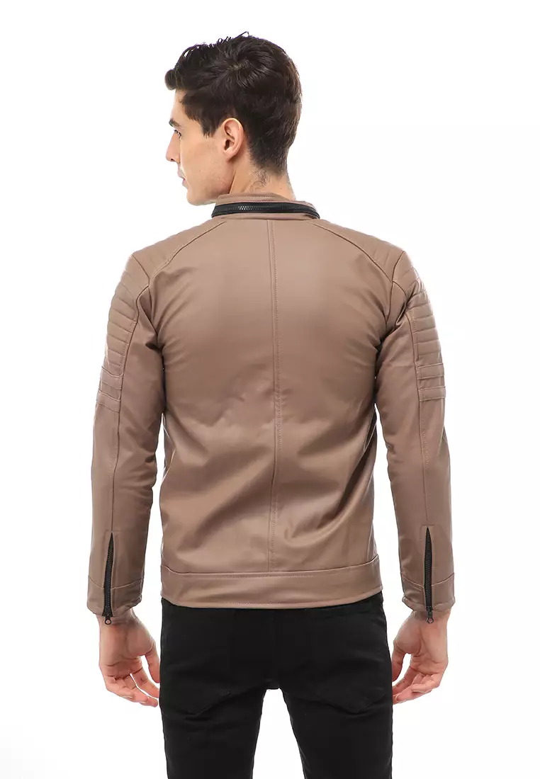 Halbert Outerwear Jaket Kulit Pria Waterproof & Windproof Material Leather ORIGINAL - Mocca