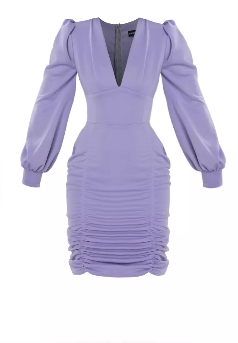 Hold Me Closer Plunging Longsleeved Ruched Mini Dress
