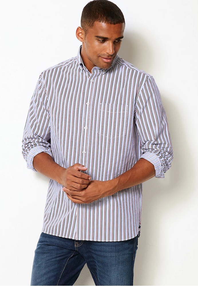 Jual MARKS & SPENCER Pure Cotton Striped Relaxed Fit Shirt Original