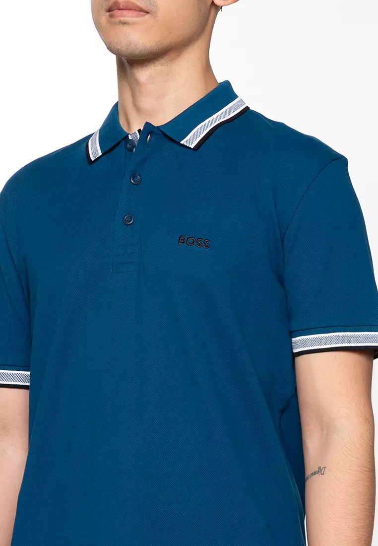 Contrast Logo Cotton Pique Paddy Polo Shirt - BOSS Green