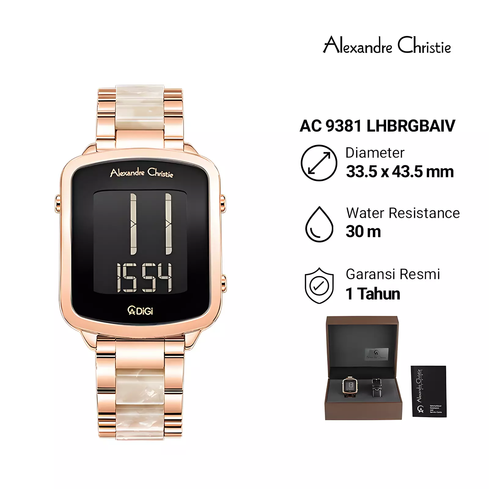 Alexandre Christie DiGi - Jam Tangan Digital Wanita - Rose Gold Beige - Stainless Steel -  9381 LHBRGBAIV