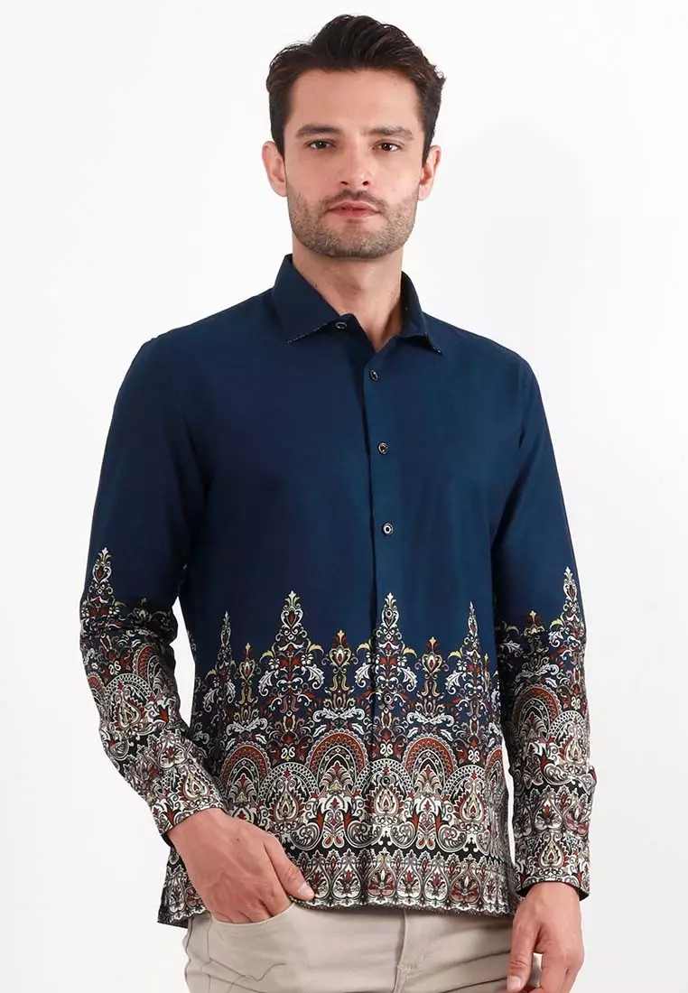 MAGINOT NANDA NAVY Batik Slim Fit Lengan Panjang