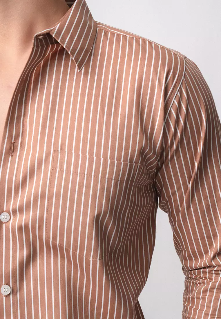 Hugo Stripe Shirt Brown LS
