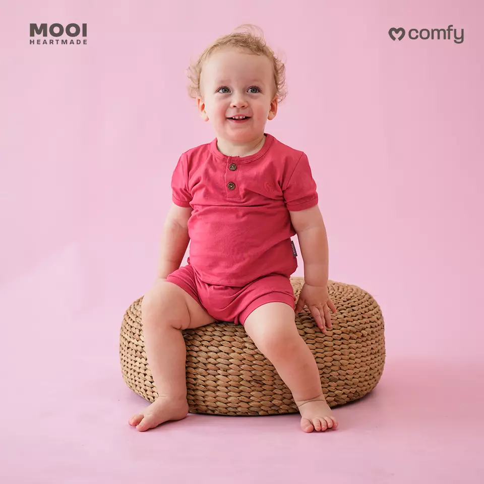 Mooi Setelan Bayi Comfy Baby Short Basic Set - Pink Blossom