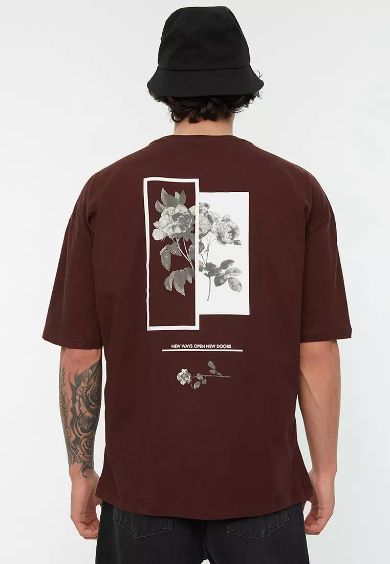 Oversized Crew Neck Floral Print Short Sleeve T-Shirt