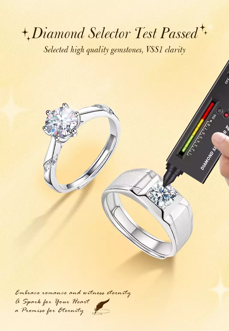 Cincin Wanita Berlian Berlapis Platinum Anti Pudar Ukuran Bebas Pria Wanita Tunangan Cincin Couple