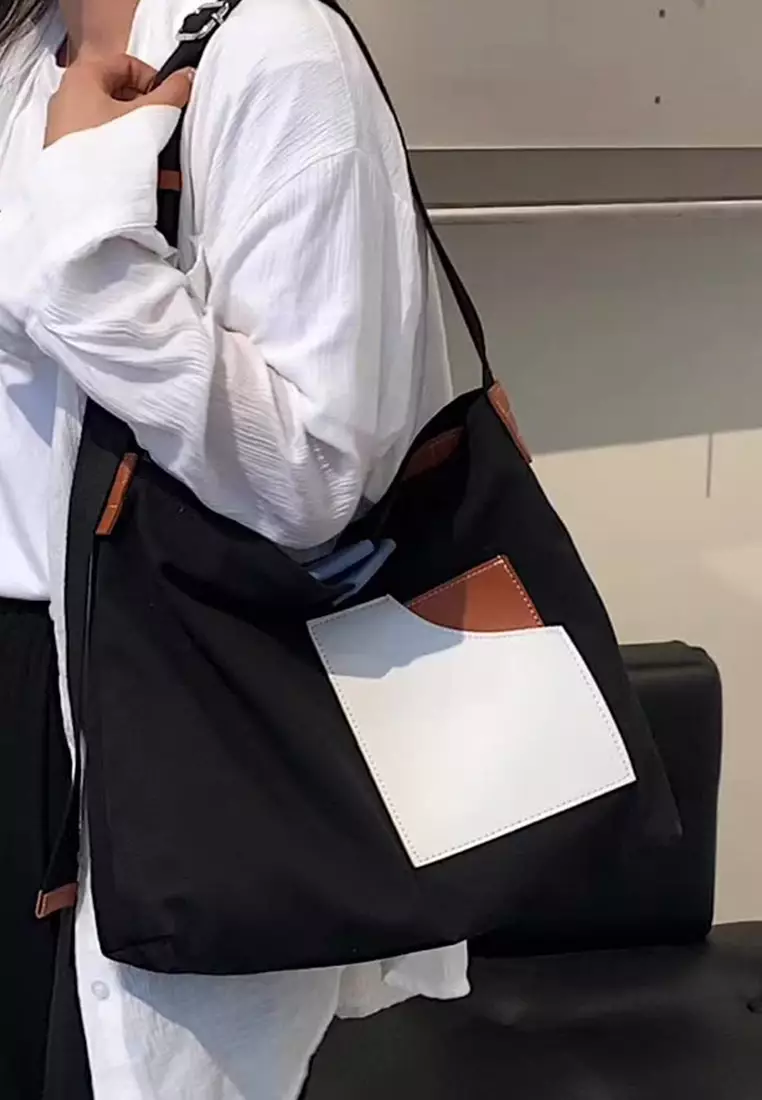 Versatile Casual Patchwork Canvas Diagonal Bag CA22021624BK