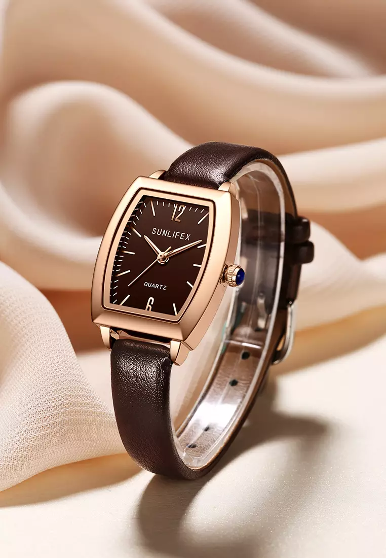 Jam Tangan Wanita 6007 Original Tali Kulit Jam Anggun Santai Korea Jam Tangan Cewek coffee