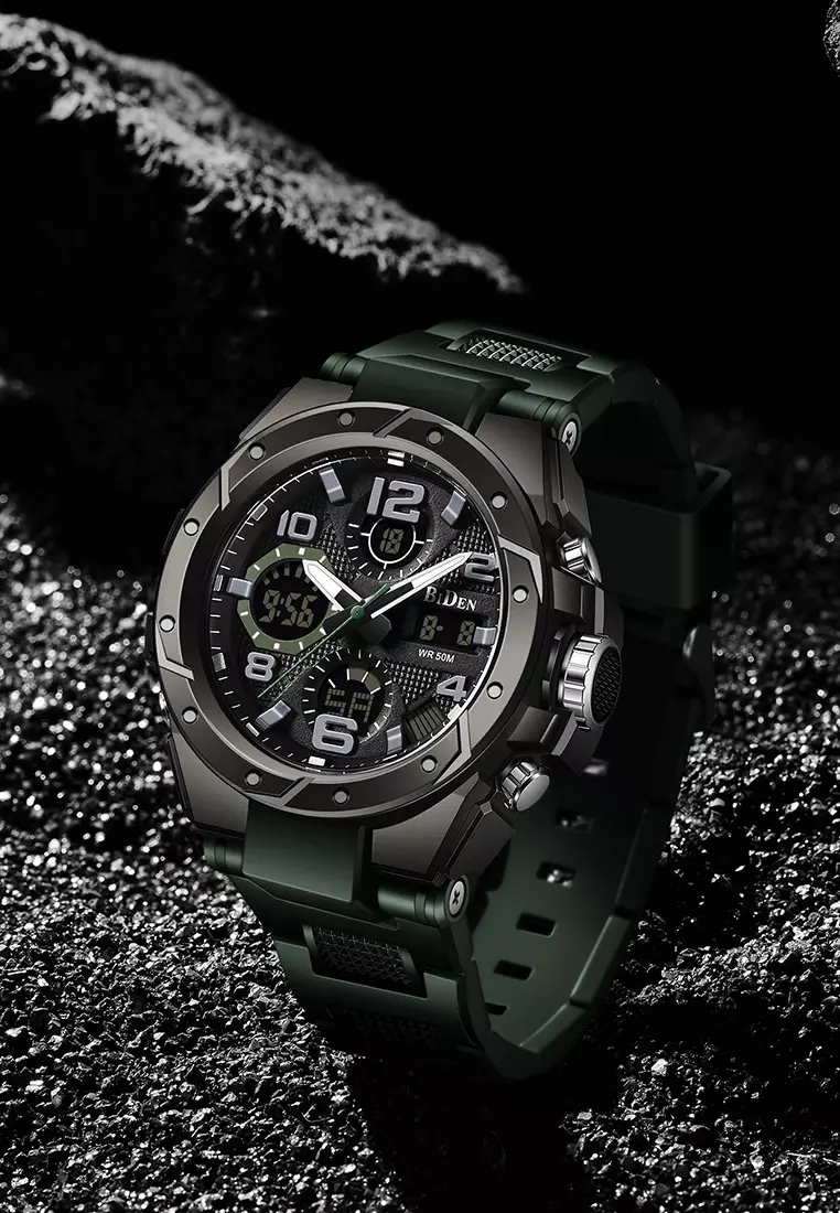 Jam Tangan Pria Anti Air Digital Analog Olahraga Bercahaya Multifungsi Tali Silikon Jam Tangan Cowok Original hijau