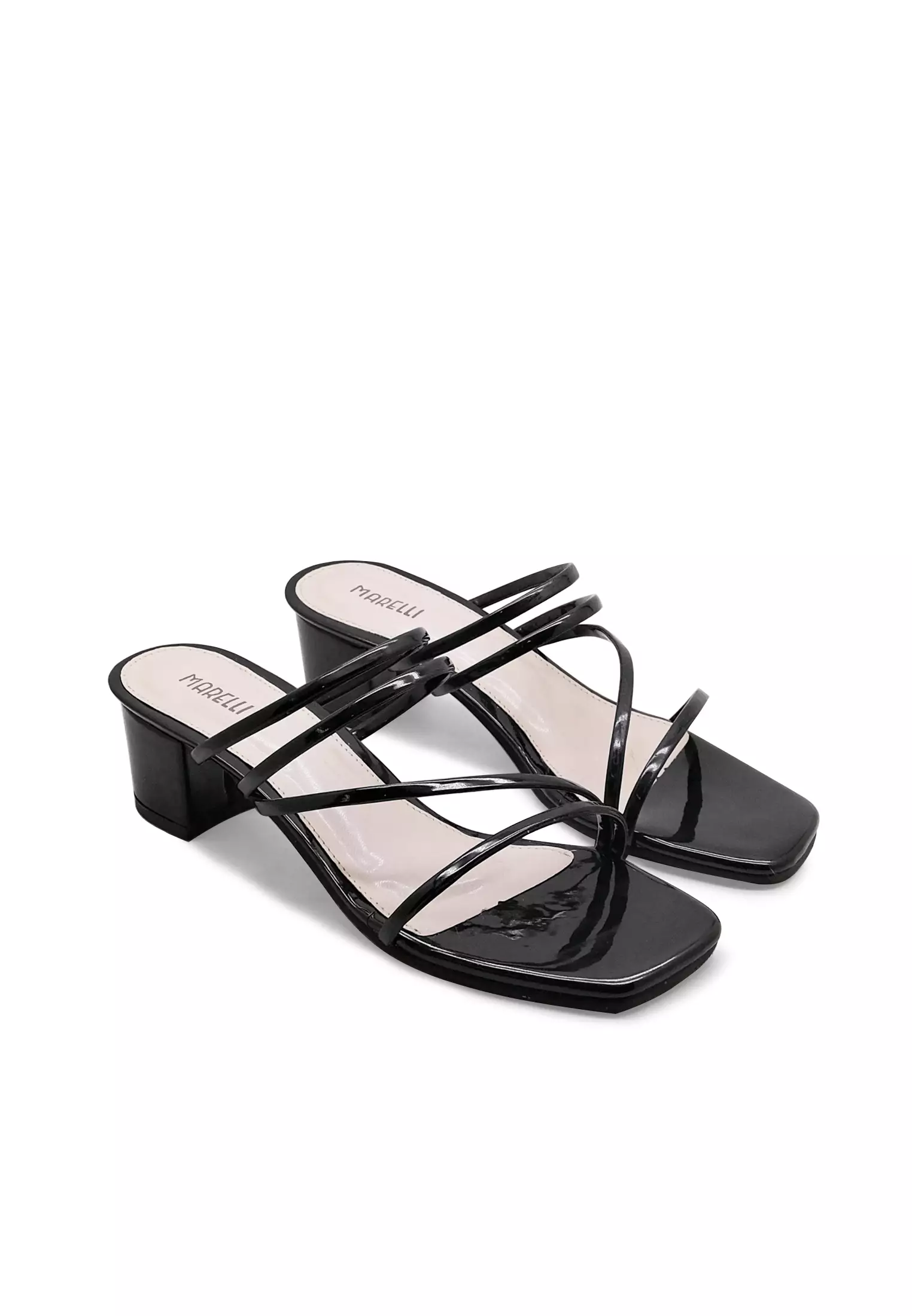 Almond Sandal wanita Tali klassic Eelgan Hak tahu 5 cm - Black patent