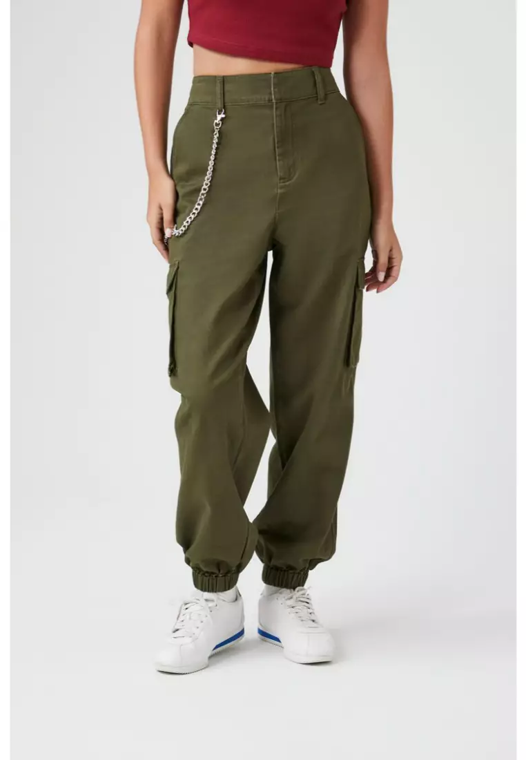 Khaki joggers with chain outlet