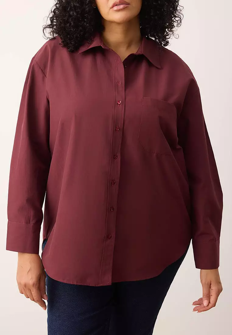 Dark Burgundy Boyfriend Large Size Woven Shirt Tbbss22Go0323