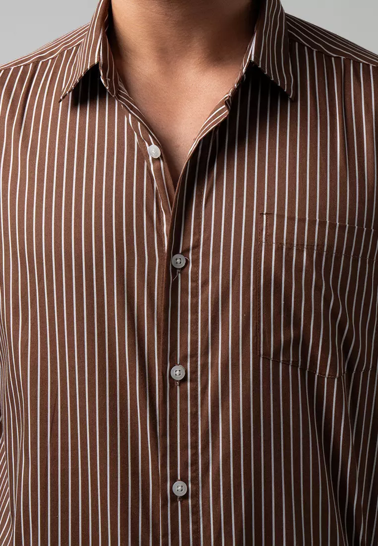 Hugo Stripe Shirt Dark Brown LS