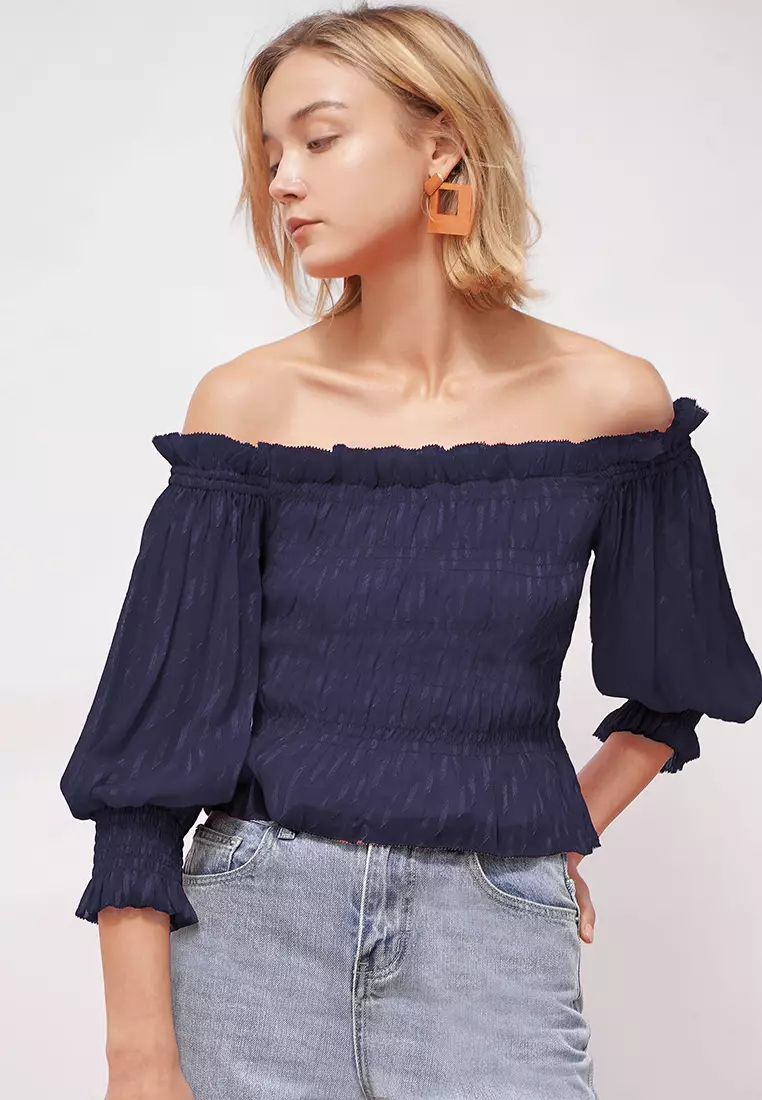 Off Shoulder Ruffle Hem Top